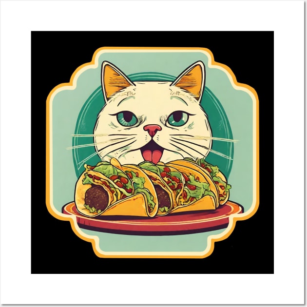 Cat eat tacos Wall Art by Ilustradamus